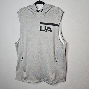Under Armour‎ Sleeveless Hoodie Mens XL Gray Zip Pocket Hood Logo Athleisure